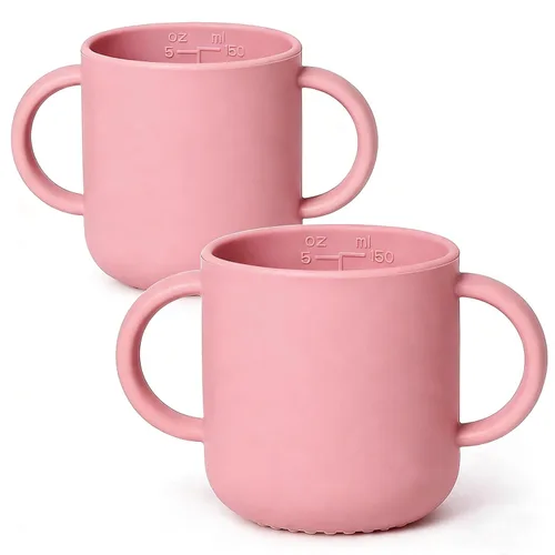 Miniatura 8 de ROCCED Vasos pequeños de silicona para bebés de silicona con 2 asas, taza de entrenamiento para niños pequeños, fácil agarre para 6 meses + 5.1 fl
