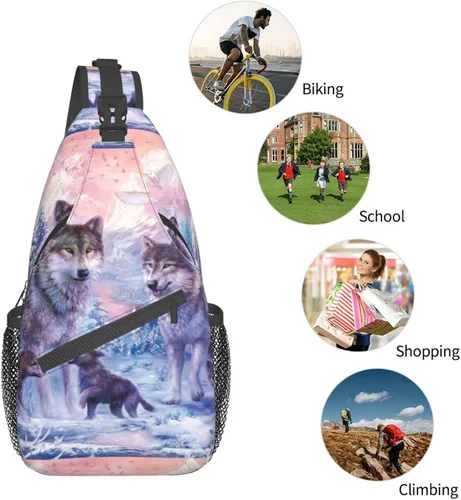 Miniatura 6 de PSVOD Bolsos cruzados de la familia de los lobos, Bolsos de hombro de los hombres, Mochilas de hombro en el pecho, Bolsos de cintura, Bolsos