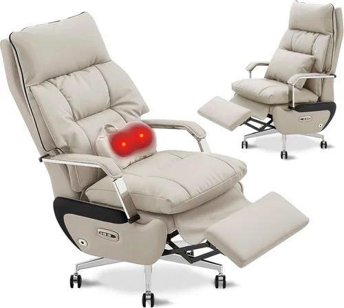 Silla de oficina reclinable ejecutiva de doble motor con reposapiés, reclinable eléctrico con un solo clic, soporte lumbar de masaje y almohada,