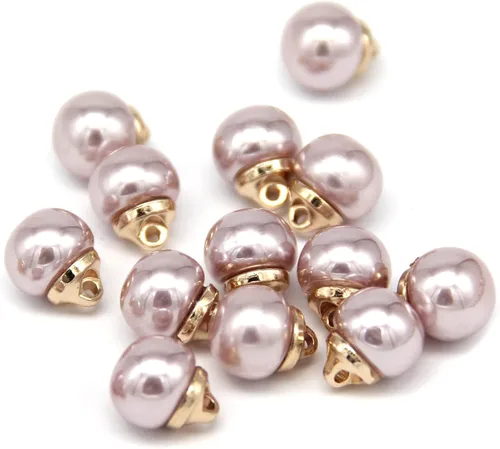 Miniatura 10 de Botones redondos de perlas de imitación beige de 0.394 pulgadas con vástago de metal dorado, para ropa, camisas, faldas, vestidos de novia