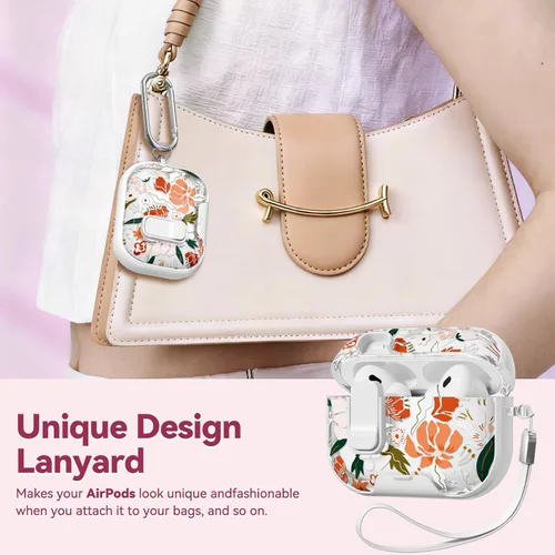 Miniatura 5 de con bloqueo de seguridad para funda de AirPods Pro 2ª 1ª generación, funda transparente floral linda para AirPods Pro 2 con soporte para teléfono