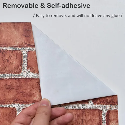 Miniatura 4 de Cohoo Home - Papel pintado de ladrillo rojo para desprender y pegar, papel adhesivo de 18 pulgadas de ancho por 118 pulgadas de largo, papel