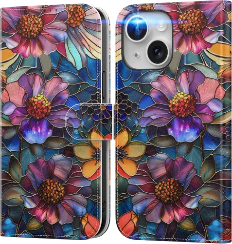 Miniatura 91 de DEENAKIN Funda tipo cartera para iPhone 15 con tarjetero + clip para efectivo, bloqueo RFID, protección contra caídas de grado militar y obras