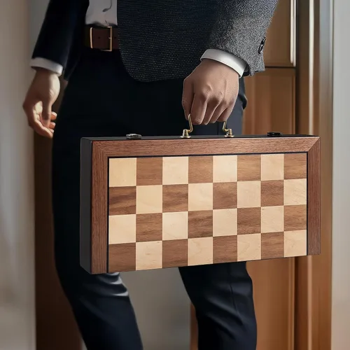 Miniatura 6 de Juego de ajedrez de lujo de 16.5 pulgadas, tablero de ajedrez plegable grande de madera con asa, piezas de ajedrez acrílicas con peso - Rey de 3.5