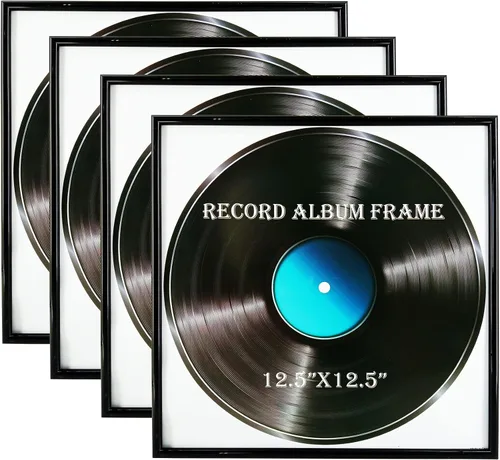 Miniatura 7 de Marco negro para álbum de discos de música, paquete de 2, marco brillante de 12.5 x 12.5 pulgadas de alto, hecho para mostrar portadas de álbumes