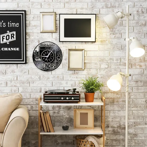 Miniatura 4 de Reloj de pared de 12 pulgadas para lavadero, silencioso, sin tictac, reloj de pared de cuarzo para lavadora, funciona con pilas, moderno reloj