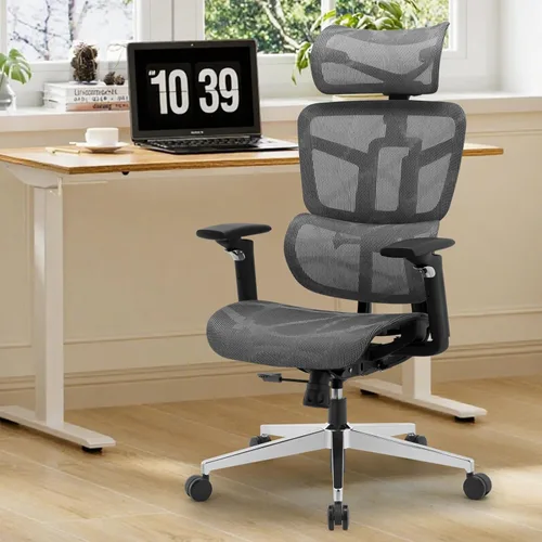Miniatura 2 de Silla de oficina ergonómica, silla de escritorio de malla con respaldo alto y respaldo ajustable y cojín lumbar y ancho, silla de trabajo grande