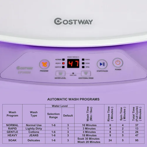 Miniatura 5 de COSTWAY Lavadora Portátil, Capacidad de 8 Libras, Bomba de Drenaje Integrada, Lavadora Compacta de Lavandería con 6 Programas, 6 Niveles de Agua