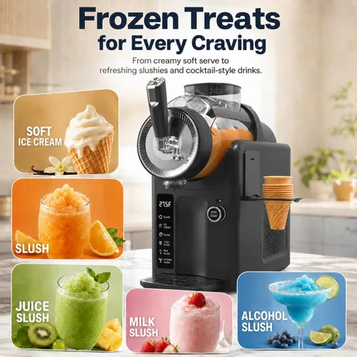 Miniatura 2 de SYINTAO Máquina de granizado no necesita hielo, 2 en 1 para bebidas congeladas y helados suaves, máquina de granizado autoenfriable con 5