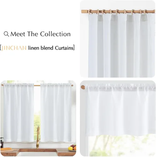 Miniatura 7 de jinchan - Cortinas de lino a rayas para cocina de 20 pulgadas de largo, cortinas de varios niveles, estilo granja moderna de café, tratamientos