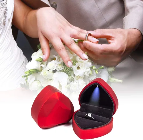 Miniatura 7 de iSuperb Caja de anillo en forma de corazón, cajas de anillo de compromiso con luz LED, caja de regalo para propuesta, boda, día de San Valentín