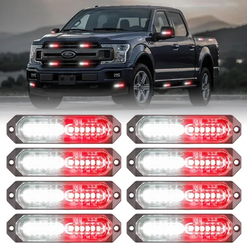 Miniatura 13 de 8 Piezas Luces Estroboscópicas de Emergencia de Montaje en Superficie Ámbar Blanco para Camiones, Barra de Luz Intermitente de Advertencia