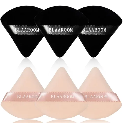 6 piezas de maquillaje facial de terciopelo suave triangular, para polvo suelto, polvo mineral, polvo corporal, base cosmética húmeda y seca, Negro