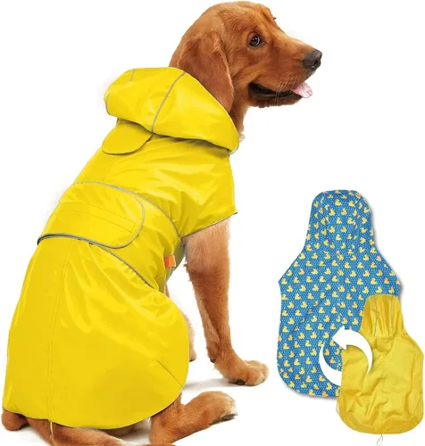 Kimee - Chubasquero reversible para perro, poncho de un solo lado ajustable, impermeable, chaqueta de lluvia para perros con agujero para Amarillo
