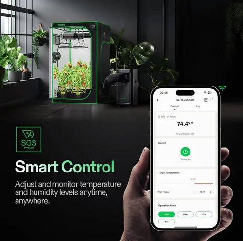 Miniatura 9 de VIVOSUN AeroLush C08 - Aire acondicionado inteligente, 8000BTU, función 4 en 1, con sonda de sensor de temperatura y humedad, control remoto