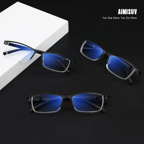 Miniatura 6 de Paquete de 3 lentes de lectura para hombres, lectores rectangulares de bisagra de resorte para hombres y mujeres con bloqueo de luz azul