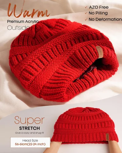 Miniatura 45 de FURTALK Gorro de invierno para mujer, con forro de satén, tejido trenzado, grueso, holgado, gorro cálido