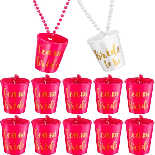 Collar de cristal de chupito, rosa y blanco con lámina dorada para despedidas de soltera, fiestas nupciales, 12 unidades (rojo)