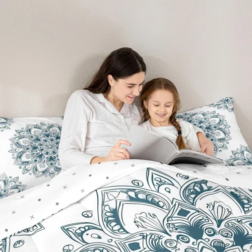 Miniatura 5 de Erosebridal Chic - Juego de edredón de flores tamaño Queen, juego de ropa de cama estética con mandala, juego de edredón gris turquesa, juego