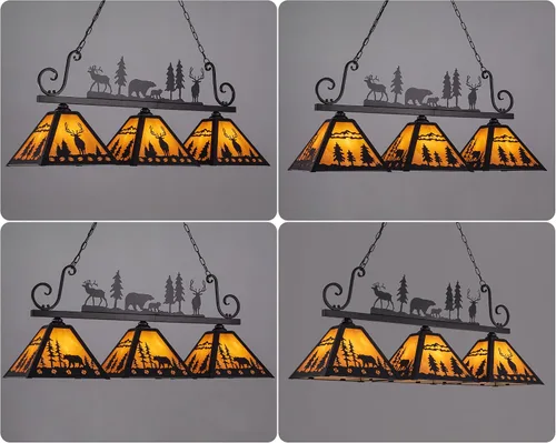 Miniatura 6 de TOCHIC Tiffany - Lámpara de mesa de billar, 3 luces vintage para comedor, cocina, isla de cocina, lámpara de mesa rústica para sala de juegos, sala