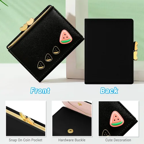 Miniatura 4 de YINHEXI Cartera para mujer, tarjetero para mujer, pequeño bolso triple con bloqueo RFID, bonita cartera pequeña de cuero con bolsillo para mujeres