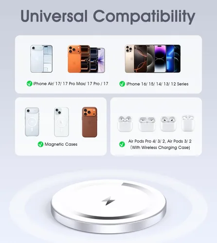 Miniatura 6 de WRVVR para Apple Cargador Mag-Safe 2 Pack, Cargador Inalámbrico Magnético para iPhone 17/17 Pro/17 Pro Max/Air/16 15 14 13 12 Pro Max Plus mini
