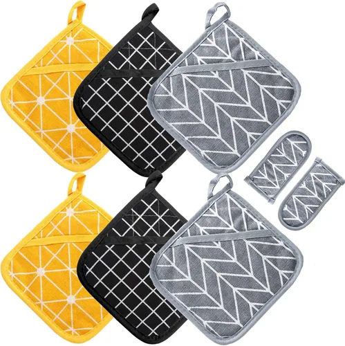 Miniatura 8 de Juego de 6 agarraderas resistentes al calor, juego de 6 soportes para ollas de cocina con 2 soportes para mango caliente, salvamanteles para cocinar