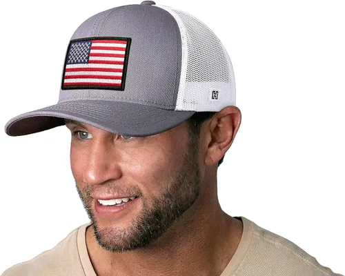 Miniatura 3 de HAKA Sombrero de la bandera estadounidense, sombrero de camionero de Estados Unidos para hombres y mujeres, gorra de béisbol ajustable, malla a