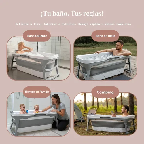 Miniatura 7 de Bañera portátil para adultos: bañera plegable extragrande de 56 pulgadas. Diseño ergonómico para el baño relajante definitivo, baño de hielo. Ideal