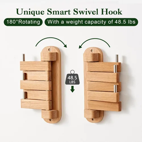 Miniatura 2 de Perchero giratorio para pared, ganchos de pared de madera de roble con 5 brazos plegables giratorios, estante de entrada para dormitorio, entrada
