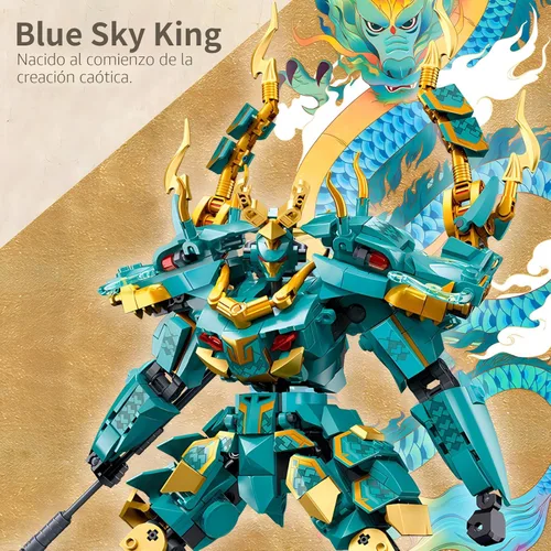Miniatura 4 de CSNRHG Green Dargon Samurai mech Robot con modelo de lanza larga, bloques de construcción, juego de juguetes de cumpleaños mítico para niños mayores