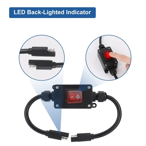 Miniatura 4 de Interruptor de alimentación en línea de 12 V, conector SAE impermeable briidea IP65 con indicador LED retroiluminado, cable de 14 AWG, ideal