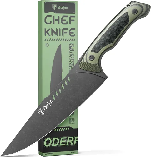 Miniatura 7 de Cuchillo de chef profesional de 8 pulgadas - Hoja de acero alemán con mango G10 y construcción de espiga completa - Diseño Gyuto para cocina al aire
