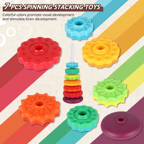 Miniatura 2 de JUXUE Juguete Giratorio, Juguetes de Apilar Arcoíris para Niños Pequeños de 1 a 3 años, Juguetes de Apilar Anillos para Bebés de 6 a 12 Meses