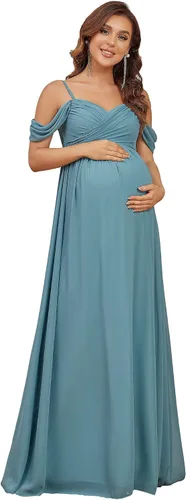 Ever-Pretty Vestido de fiesta formal de maternidad con cuello en V y mangas cortas con tirantes delgados fruncidos 20809-EYUS