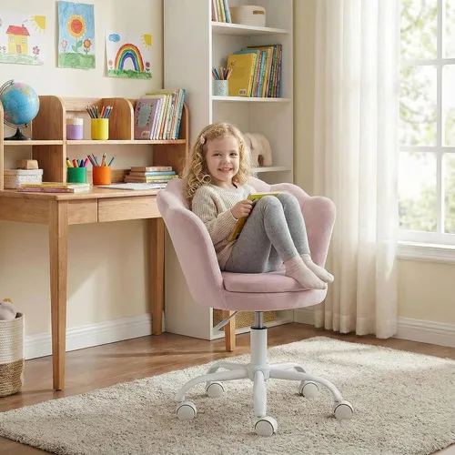 Miniatura 6 de chairus Bonita silla de escritorio para niños, de terciopelo, para sala de estar, silla tapizada para adolescentes con respaldo de concha, silla