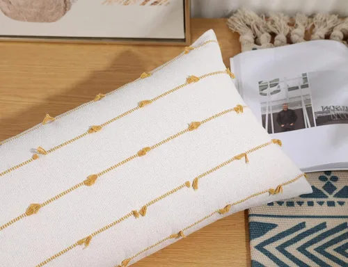 Miniatura 3 de NUYECY Fundas de Almohada Lumbar Larga Boho 16 x 24 pulgadas Amarillo, Patrón de Rayas Clásicas Algodón Funda de Almohada Lumbar Larga Decorativa