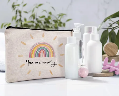 Miniatura 5 de You Are My Sunshine - Bolsa de maquillaje para cosméticos, cita inspiradora, maquillaje de lino para niña, Color-2