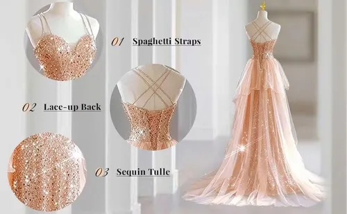 Miniatura 4 de Vestidos de novia de lentejuelas 2024, vestido largo de baile para mujer, vestido de graduación de tul brillante, vestido de fiesta con abertura