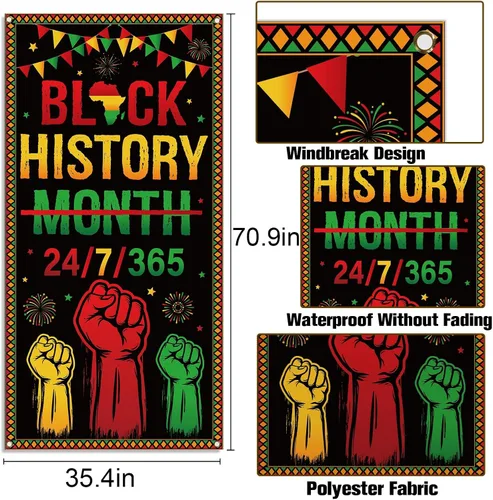 Miniatura 3 de Nepnuser Cubierta de puerta del mes de la historia negra Afro Afro Americano Nacional Fiesta Decoración Escuela Aula Puerta Frontal Colgante Banner