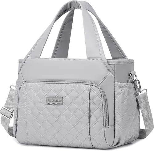 Artelaris Bolsa de Almuerzo Aislada para Mujeres, Lonchera Refrigeradora a Prueba de Fugas, Bolsa Térmica para Adultos, con 7 Bolsillos, Correa Gris