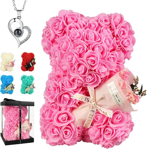 Miniatura 10 de Oso de rosas para el Día de la Madre, regalo romántico de cumpleaños para novia, esposa, oso de rosas para mujer, oso de San Valentín con ramo