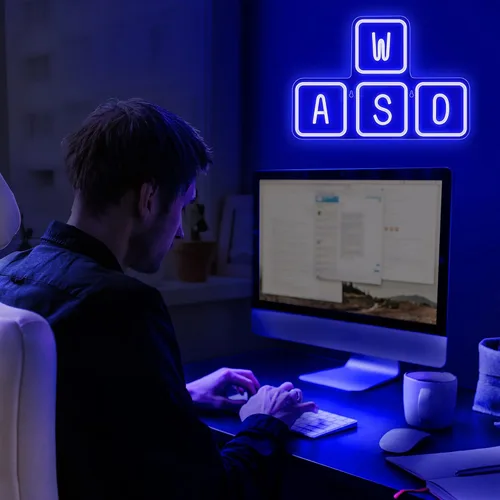 Miniatura 4 de Lumoonosity Letrero de neón WASD - Luces de neón de teclado azul alimentadas por USB - Letrero LED de teclas WASD con interruptor