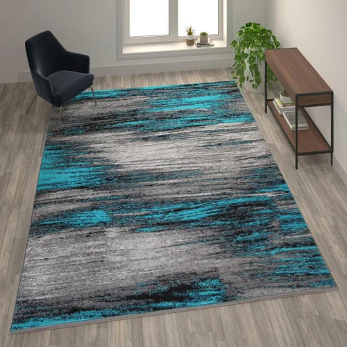 Miniatura 39 de Flash Furniture Rylan Collection - Alfombra contemporánea de olefinas azules, de pelo alto, 2 x 10 pies, respaldo de yute, pasillo, entrada