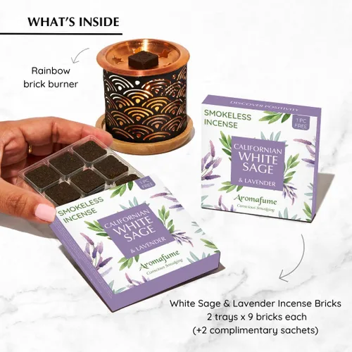 Miniatura 2 de Aromafume - Ladrillos de incienso de salvia blanca y lavanda con quemador exótico arcoíris Ladrillos de 2 x 9 Incienso de salvia para limpiar