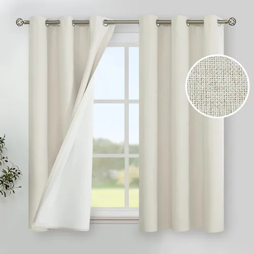 Miniatura 48 de YoungsTex - Cortinas de lino beige 100% opacas para dormitorio de 63 pulgadas de largo, cortinas cortas con aislamiento térmico y ojales