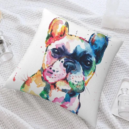 Miniatura 6 de VARUN Fundas de almohada creativas multicolor de bulldog francés en acuarela, cachorro, pintura artística, fundas de almohada cuadradas
