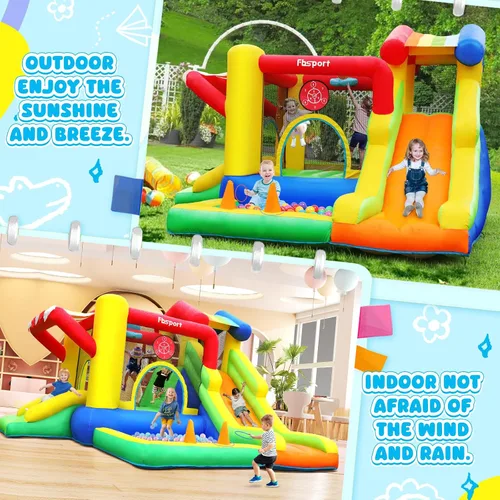 Miniatura 7 de FBSPORT - Castillo inflable con tobogán para niños, casa hinchable para saltar con soplador de aire, para interiores y exteriores, con fosa
