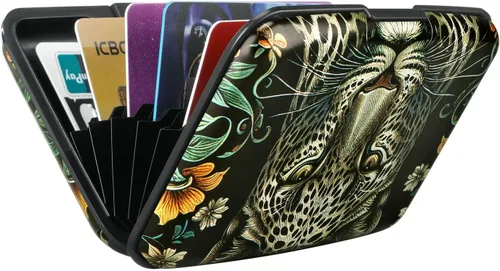 Miniatura 194 de ELFISH Mini cartera de aluminio RFID para tarjetas de crédito, funda de identificación de metal para hombres y mujeres, Happy Flower, Cartera Rfid