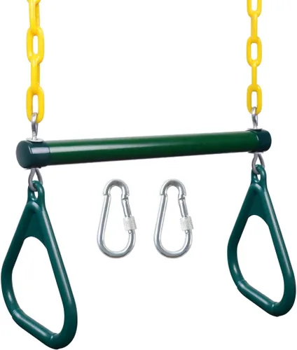 Miniatura 11 de LadyRosian Barra de Trapecio de 17" Juego de Columpios Anillos de Gimnasio Cadena Resistente de 47" Accesorios de Juego de Columpios con Mosquetones